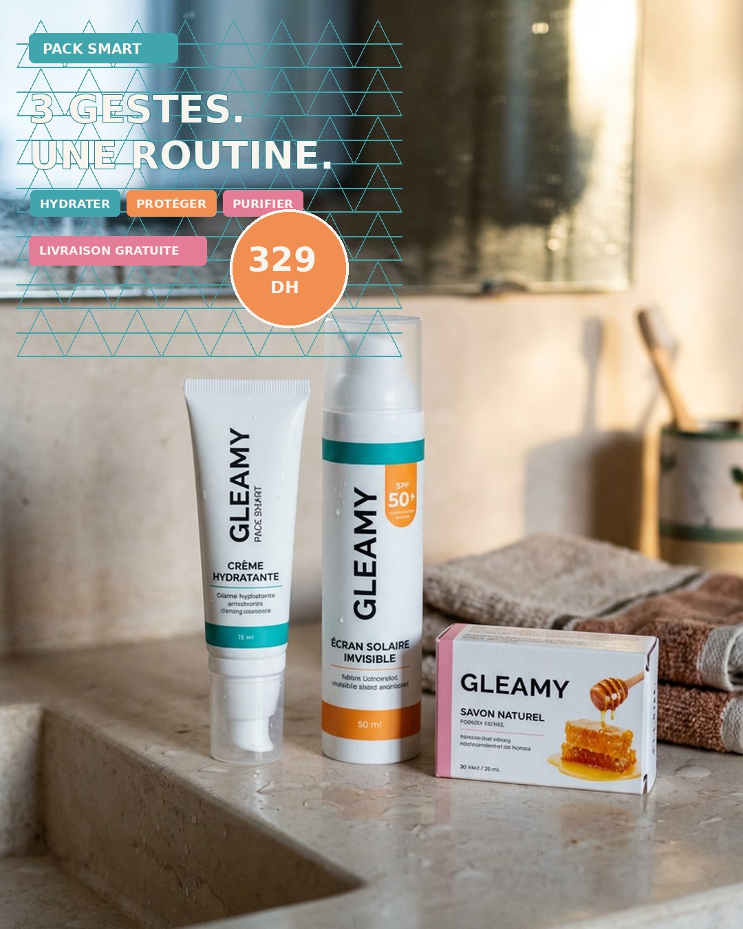 Gleamy morning skincare advertisement